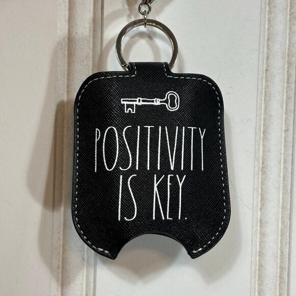 Rae Dunn Hand Sanitizer Holder Positivity is Key Black White Keychain - Picture 1 of 4